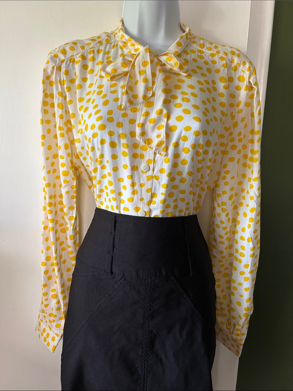 Vintage Giorgio Fellini Yellow Polka-Dot Blouse with Bow Detail